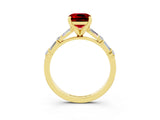 Yellow gold Cushion Cut Ruby Solitaire with Side Baguettes and Channel Set Band_3