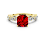 Yellow gold Cushion Cut Ruby Solitaire with Side Stones, Pave Band, Four-Prong Setting_36