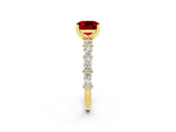 Yellow gold Cushion Cut Ruby Solitaire with Side Stones, Pave Band, Four-Prong Setting_38