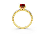 Yellow gold Cushion Cut Ruby Solitaire with Side Stones, Pave Band, Four-Prong Setting_39