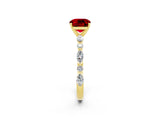 Yellow gold Cushion Cut Ruby Solitaire with Side Stones on a Pavé Band and Four-Prong Setting_2