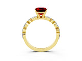 Yellow gold Cushion Cut Ruby Solitaire with Side Stones on a Pavé Band and Four-Prong Setting_3