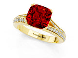 Yellow gold Cushion Cut Ruby Split Shank Engagement Ring with Pavé Band_1