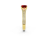 Yellow gold Cushion Cut Ruby Split Shank Engagement Ring with Pavé Band_2