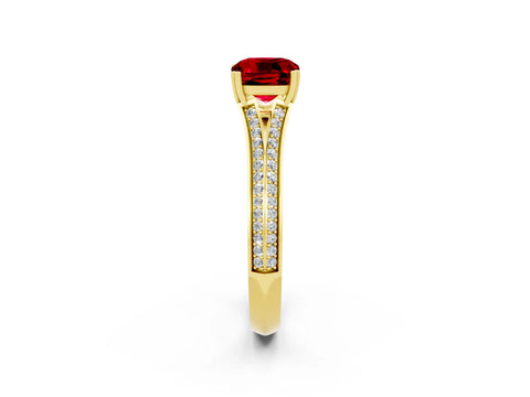 Yellow gold Cushion Cut Ruby Split Shank Engagement Ring with Pavé Band_2