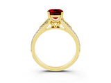 Yellow gold Cushion Cut Ruby Split Shank Engagement Ring with Pavé Band_3