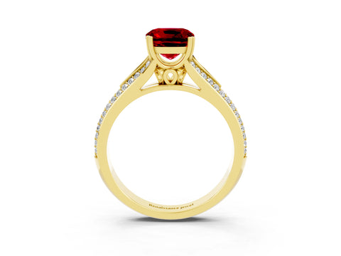 Yellow gold Cushion Cut Ruby Split Shank Engagement Ring with Pavé Band_3