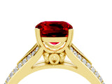 Yellow gold Cushion Cut Ruby Split Shank Engagement Ring with Pavé Band_4