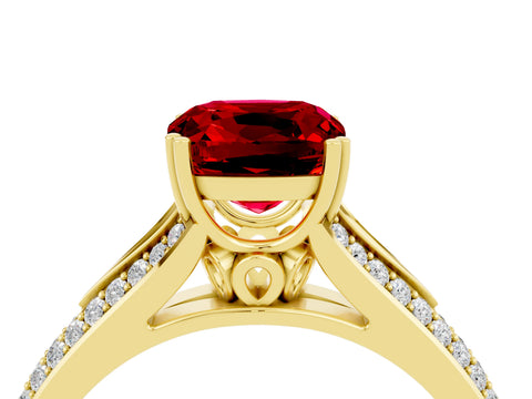 Yellow gold Cushion Cut Ruby Split Shank Engagement Ring with Pavé Band_4