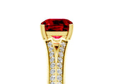 Yellow gold Cushion Cut Ruby Split Shank Engagement Ring with Pavé Band_5