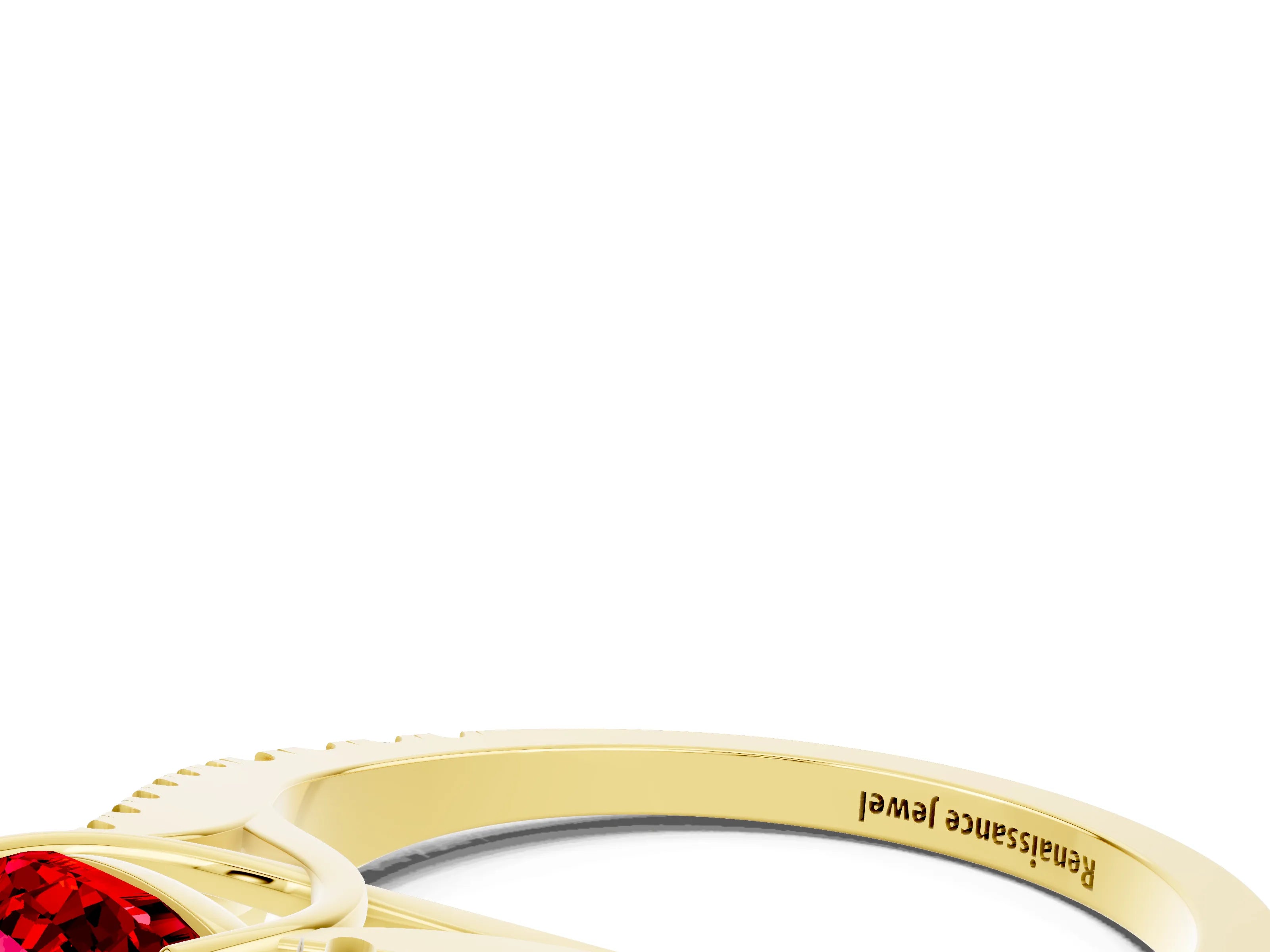 Yellow gold Cushion Cut Ruby Split Shank Pavé Engagement Ring with Four-Prong Setting_12