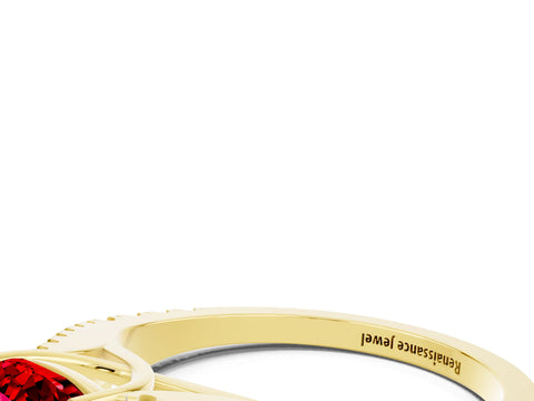 Yellow gold Cushion Cut Ruby Split Shank Pavé Engagement Ring with Four-Prong Setting_12