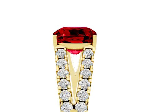 Yellow gold Cushion Cut Ruby Split Shank Pavé Engagement Ring with Four-Prong Setting_17