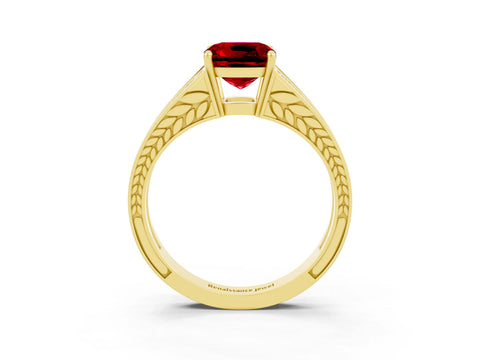 Yellow gold Cushion Cut Ruby Split Shank Ring with Pavé Band and Four-Prong Setting_3