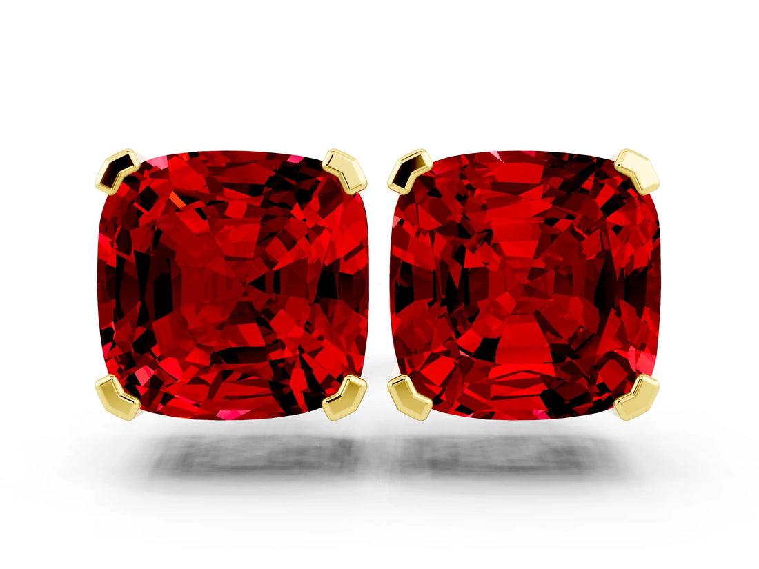 10K Yellow Gold 0.84 Carat Cushion Ruby Stud Earrings