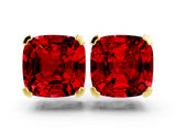 10K Yellow Gold 0.84 Carat Cushion Ruby Stud Earrings