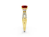 Yellow gold Cushion Cut Ruby Three-Stone Ring with Pavé Split Shank and Four-Prong Setting_14
