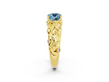 Yellow gold Cushion Cut Solitaire Aquamarine Leaf-Inspired Vine Band Ring with Prong Setting_2