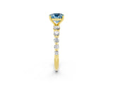 Yellow gold Cushion Cut Solitaire Aquamarine Ring with Pave Band and Four-Prong Setting_2