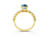 Yellow gold Cushion Cut Solitaire Aquamarine Ring with Pave Band and Four-Prong Setting_3