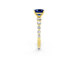 Yellow gold Cushion Cut Solitaire Blue Sapphire Ring with Pave Band and Four-Prong Setting_2