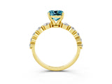 Yellow gold Cushion Cut Solitaire Blue Topaz Ring with Pave Band and Four-Prong Setting_3
