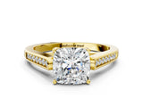 Yellow gold Cushion Cut Solitaire Cathedral Diamond Engagement Ring with Channel-Set Band and Four-Prong Setting_7