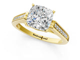Yellow gold Cushion Cut Solitaire Cathedral Diamond Engagement Ring with Channel-Set Band and Four-Prong Setting_8