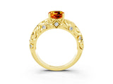 Yellow gold Cushion Cut Solitaire Citrine Leaf-Inspired Vine Band Ring with Prong Setting_3