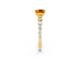 Yellow gold Cushion Cut Solitaire Citrine Ring with Pave Band and Four-Prong Setting_2