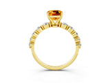 Yellow gold Cushion Cut Solitaire Citrine Ring with Pave Band and Four-Prong Setting_3