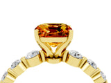Yellow gold Cushion Cut Solitaire Citrine Ring with Pave Band and Four-Prong Setting_4