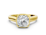 Yellow gold Cushion Cut Solitaire Diamond Engagement Ring with Four-Prong Setting and Tapered Band_7