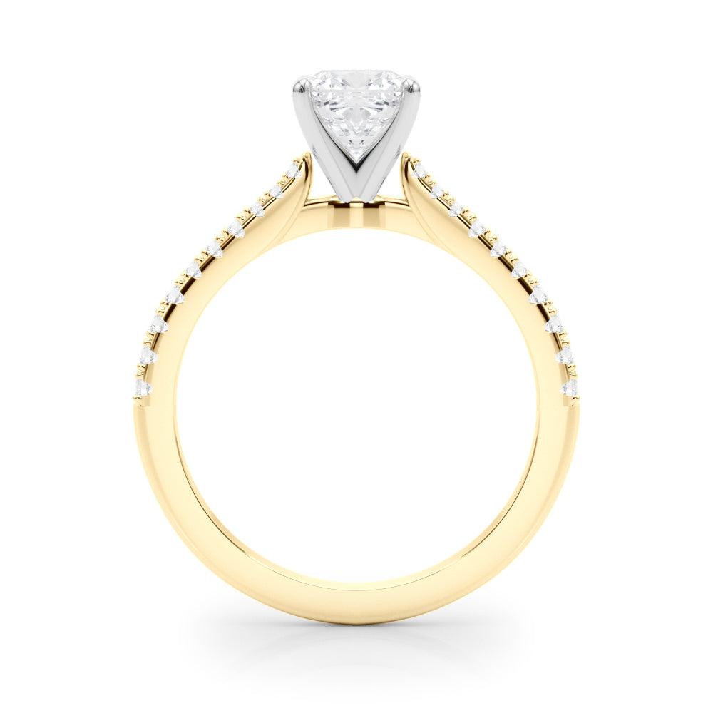 Yellow gold Cushion Cut Solitaire Diamond Engagement Ring with Pave Band and Four-Prong Setting 2