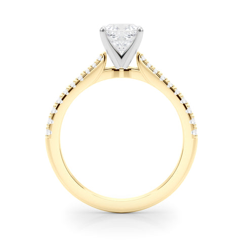 Yellow gold Cushion Cut Solitaire Diamond Engagement Ring with Pave Band and Four-Prong Setting 2