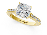 Yellow gold Cushion Cut Solitaire Diamond Engagement Ring with Pave Band and Four-Prong Setting_163