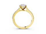 Yellow gold Cushion Cut Solitaire Diamond Engagement Ring with Pave Band and Four-Prong Setting_165