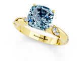 Yellow gold Cushion Cut Solitaire Diamond Engagement Ring with Twisted Pave Band and Four-Prong Setting_1