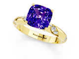 Yellow gold Cushion Cut Solitaire Diamond Engagement Ring with Twisted Pave Band and Four-Prong Setting_1