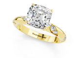 Yellow gold Cushion Cut Solitaire Diamond Engagement Ring with Twisted Pave Band and Four-Prong Setting_1