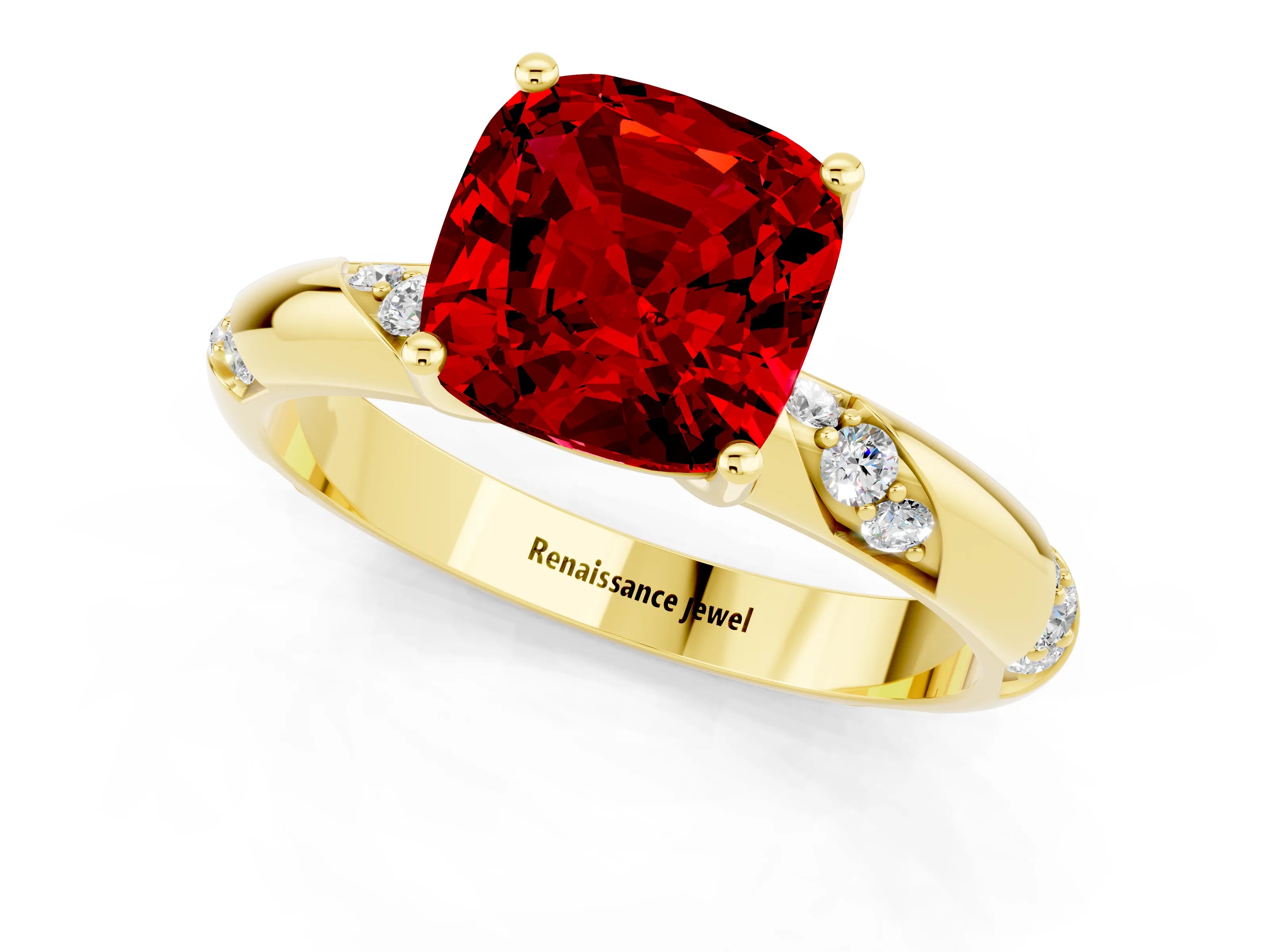 Yellow gold Cushion Cut Solitaire Diamond Engagement Ring with Twisted Pave Band and Four-Prong Setting_1