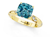 Yellow gold Cushion Cut Solitaire Diamond Engagement Ring with Twisted Pave Band and Four-Prong Setting_1