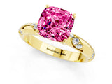 Yellow gold Cushion Cut Solitaire Diamond Engagement Ring with Twisted Pave Band and Four-Prong Setting_1