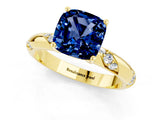 Yellow gold Cushion Cut Solitaire Diamond Engagement Ring with Twisted Pave Band and Four-Prong Setting_1