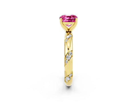 Yellow gold Cushion Cut Solitaire Diamond Engagement Ring with Twisted Pave Band and Four-Prong Setting_2