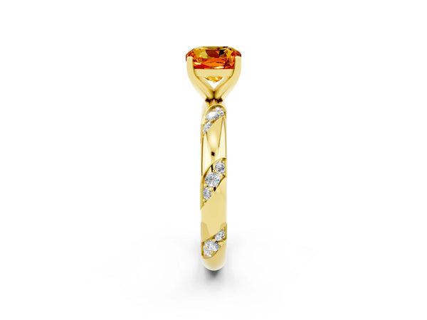 Yellow gold Cushion Cut Citrine Solitaire Engagement Ring with Twisted Round  Accent Band and Prong Setting