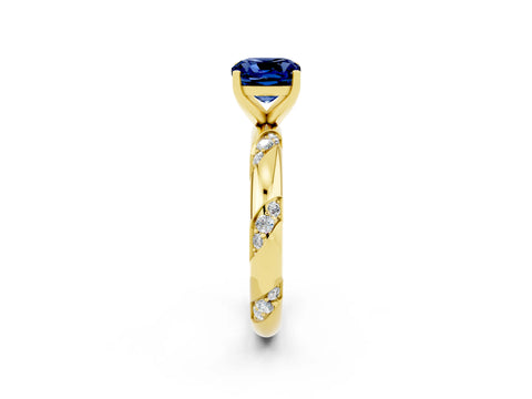 Yellow gold Cushion Cut Solitaire Diamond Engagement Ring with Twisted Pave Band and Four-Prong Setting_2