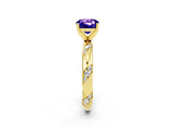 Yellow gold Cushion Cut Solitaire Diamond Engagement Ring with Twisted Pave Band and Four-Prong Setting_2