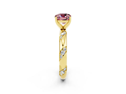 Yellow gold Cushion Cut Solitaire Diamond Engagement Ring with Twisted Pave Band and Four-Prong Setting_2