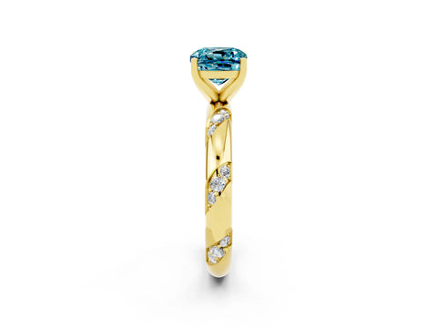 Yellow gold Cushion Cut Solitaire Diamond Engagement Ring with Twisted Pave Band and Four-Prong Setting_2